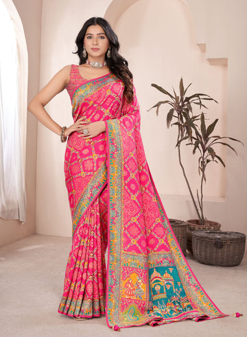 Satin Bandej Position Print Saree