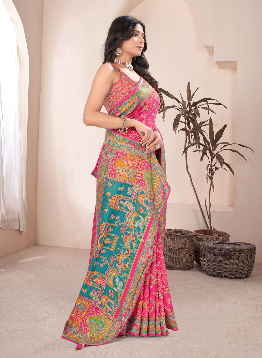 Satin Bandej Position Print Saree