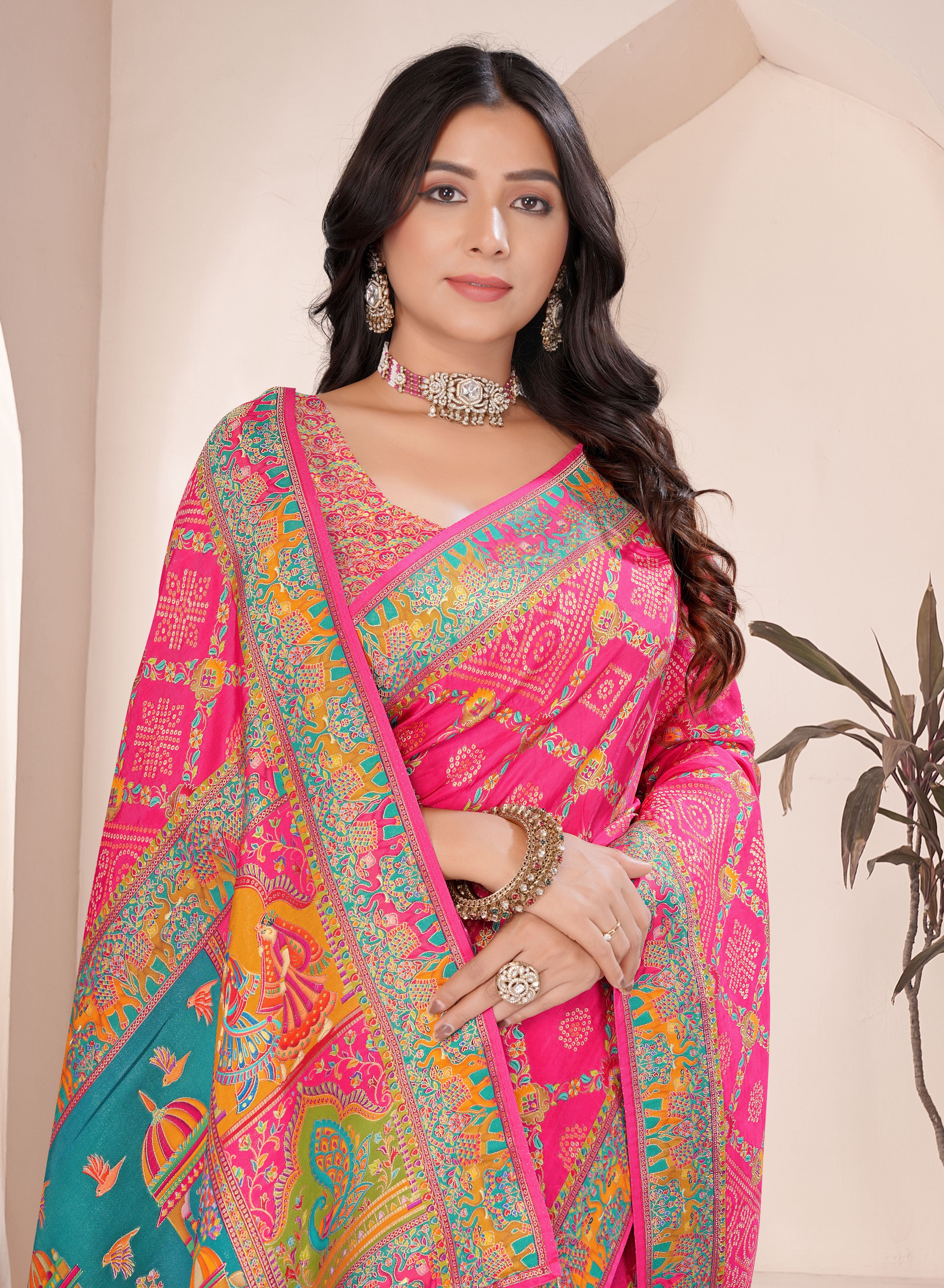 Satin Bandej Position Print Saree