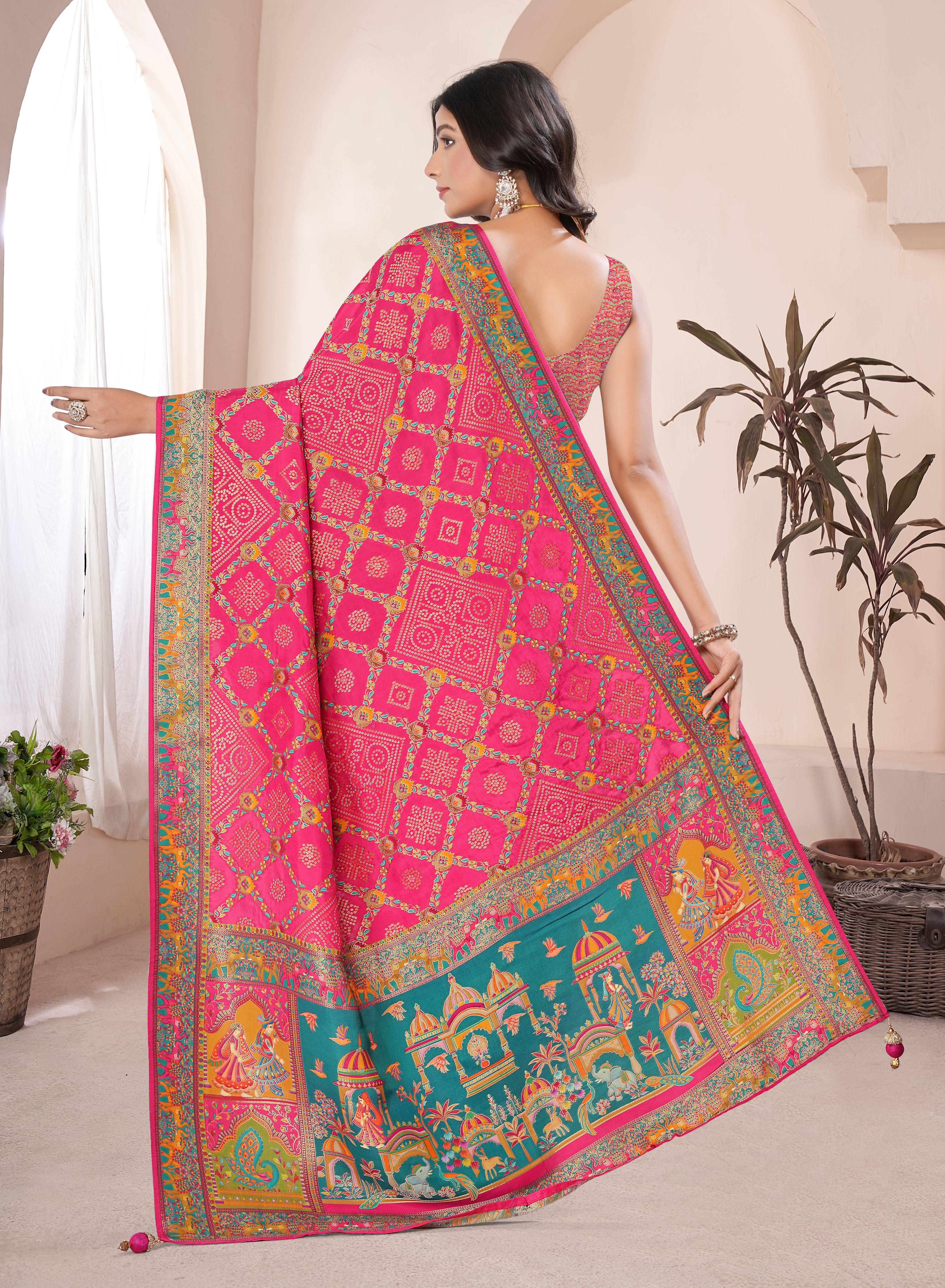 Satin Bandej Position Print Saree