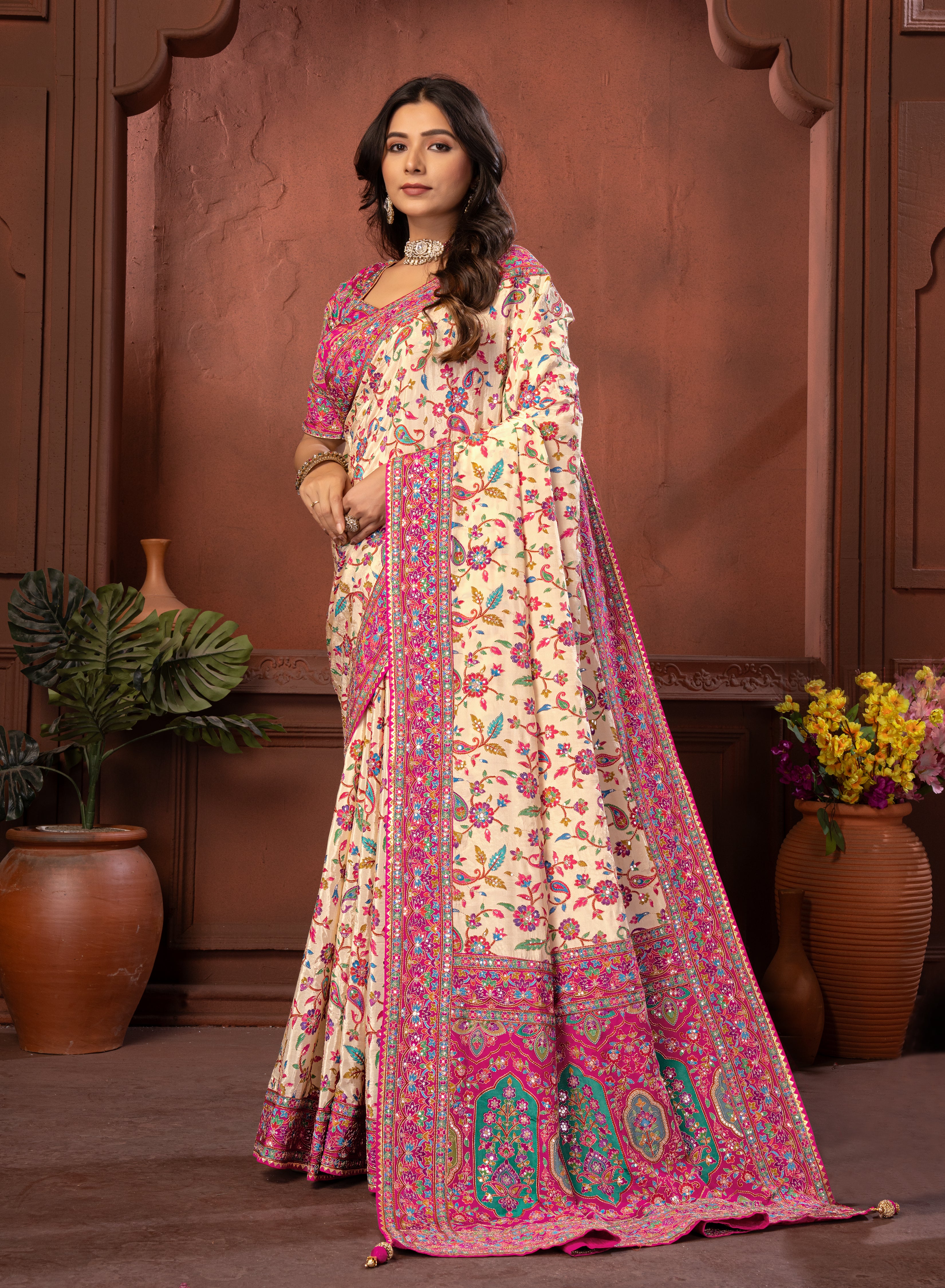 Full Embroidery Saree with Embroidered Blouse | SM Studio