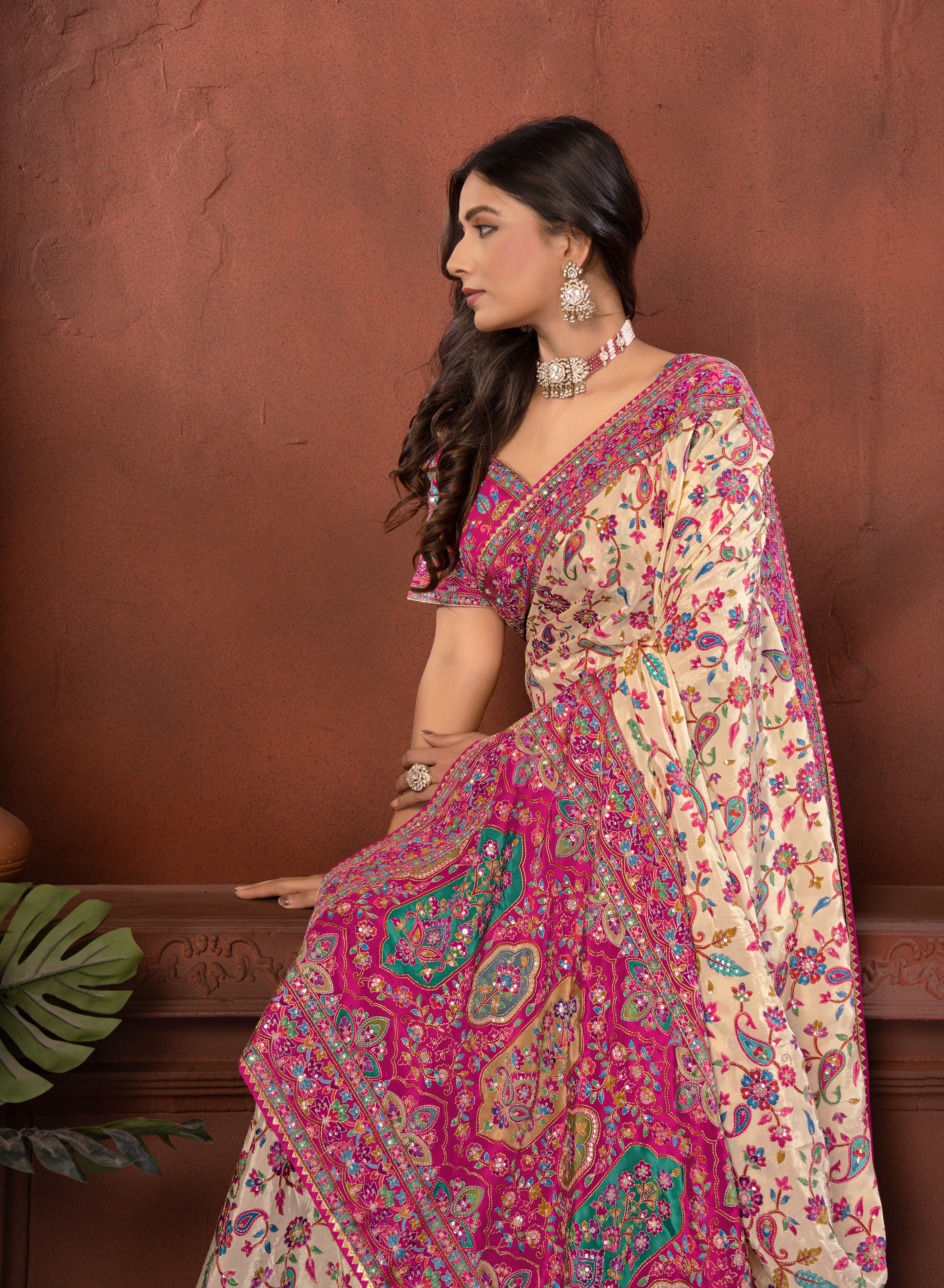 Full Embroidery Saree with Embroidered Blouse | SM Studio