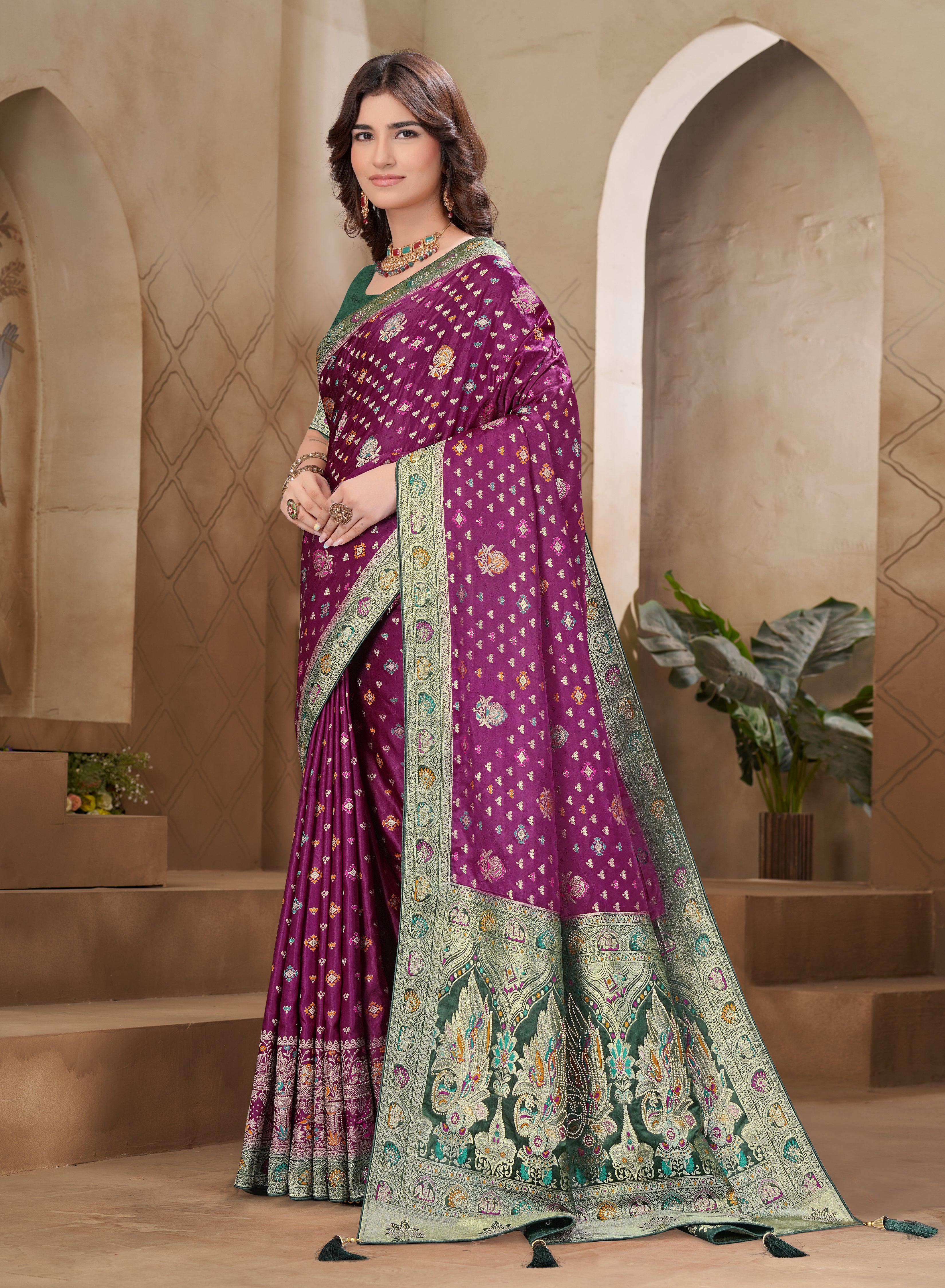 Satin Swarovski Saree with Rich Designer Pallu