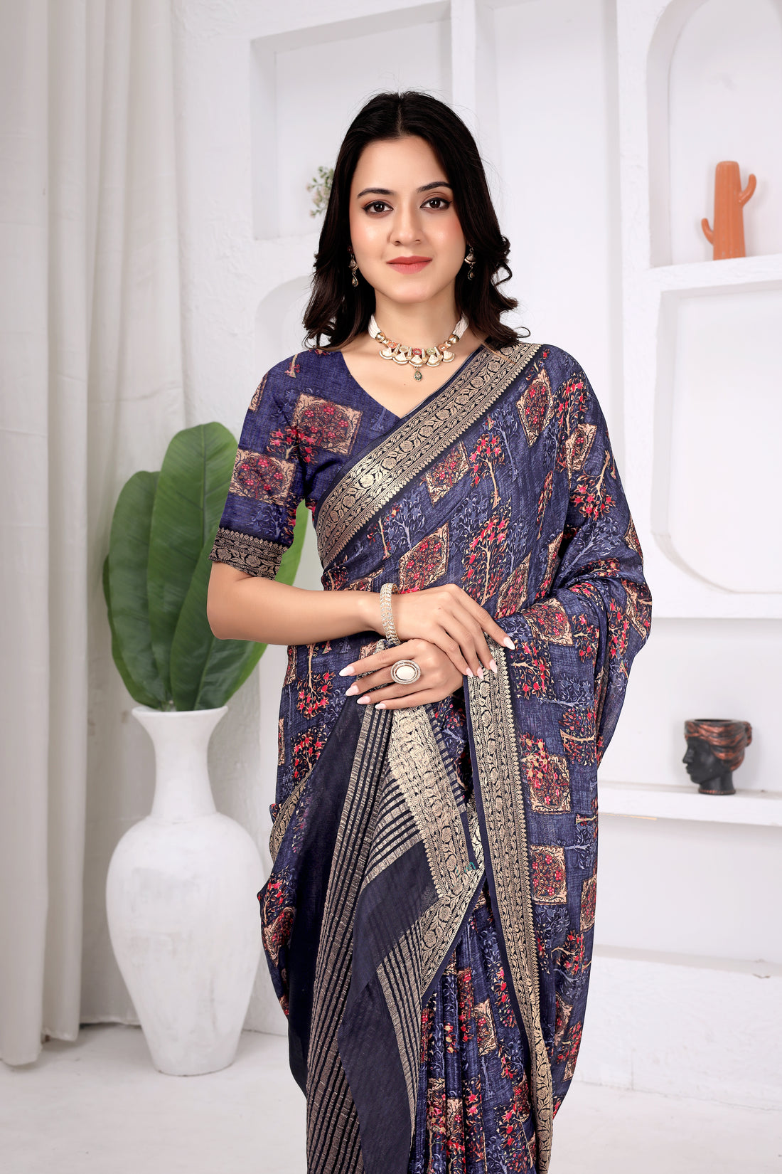 Block Print Chinon Saree