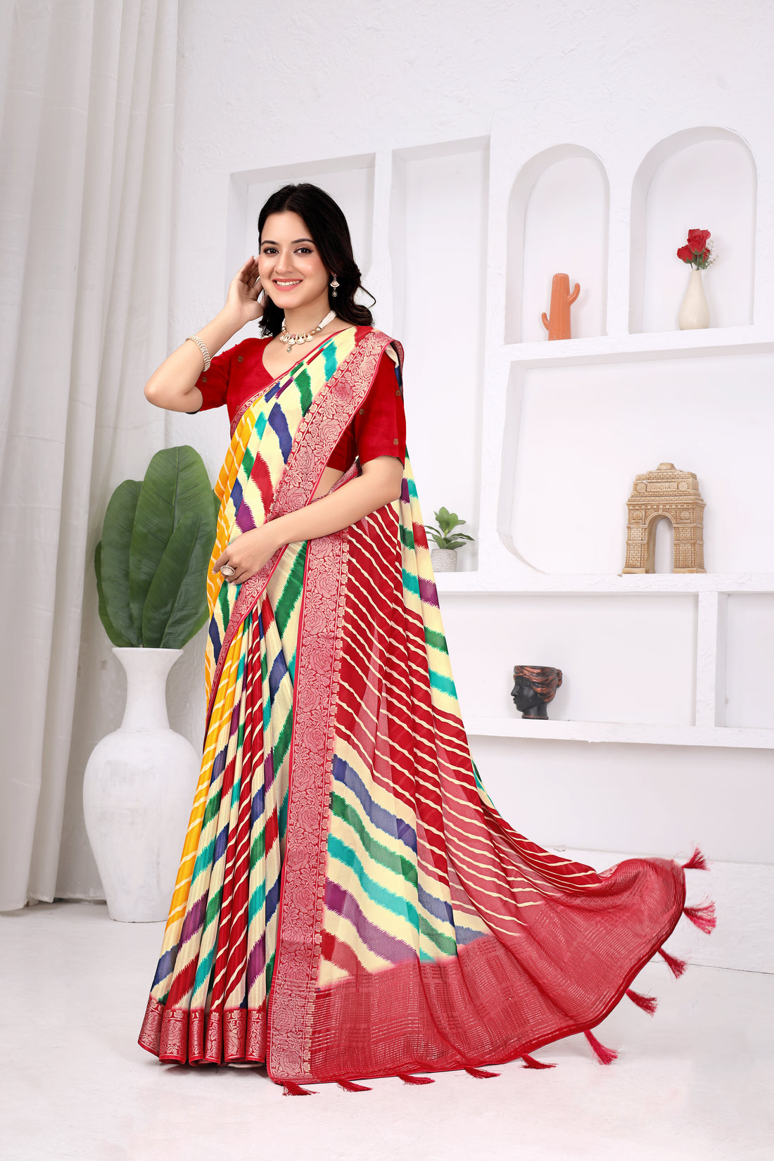 Leheriya Chinon Print Saree