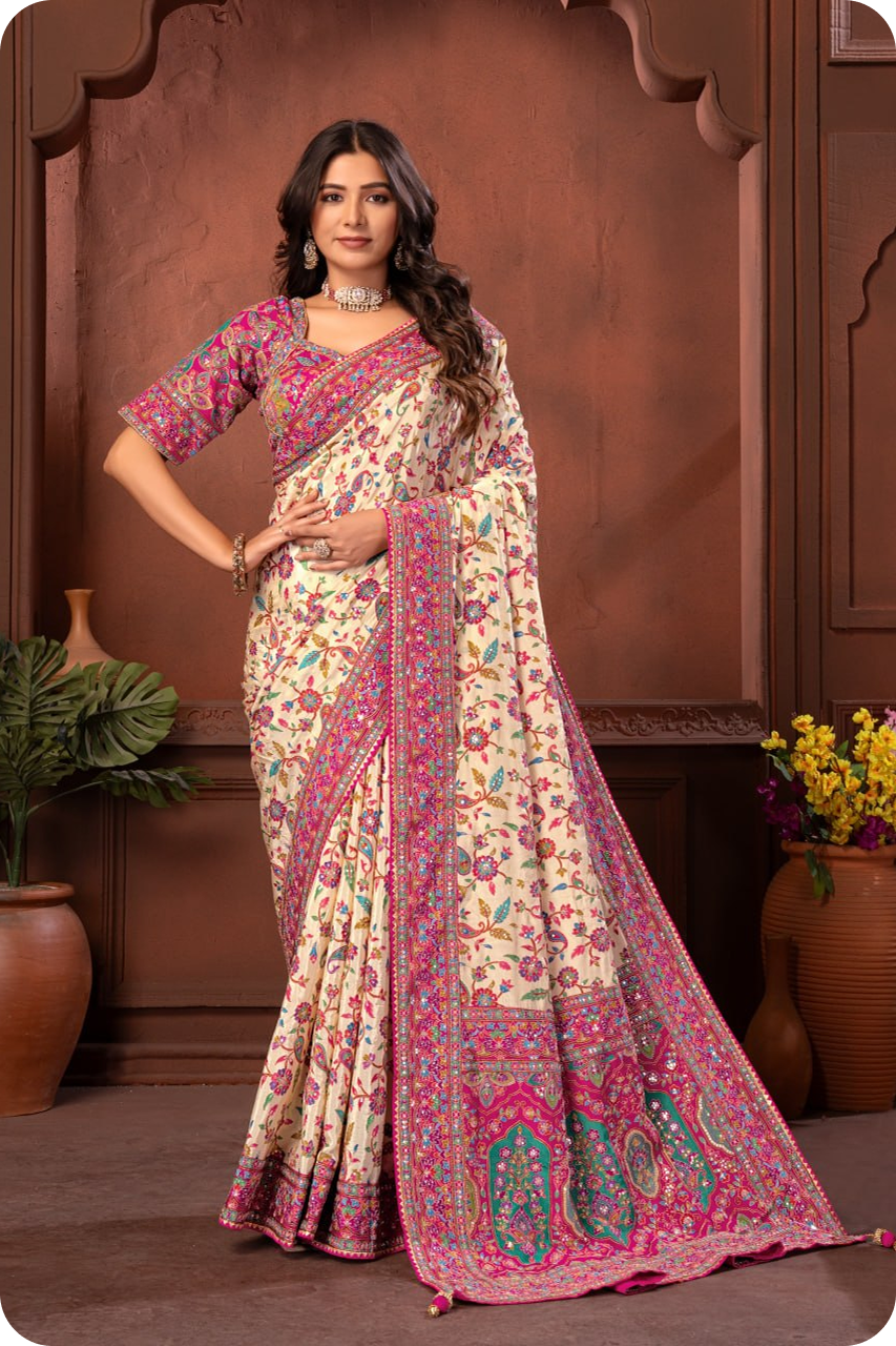 Full Embroidery Saree with Embroidered Blouse | SM Studio
