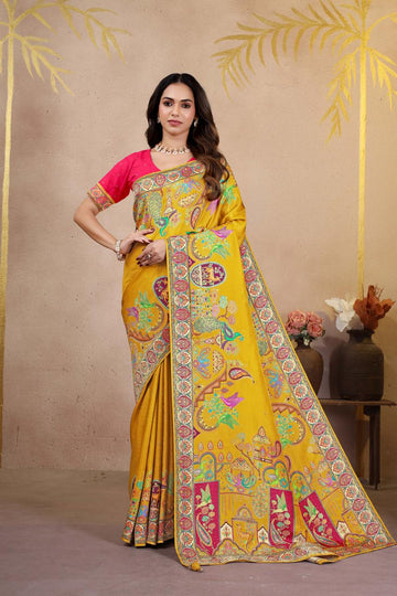 Mustard Yellow Rangkart Position Print Saree