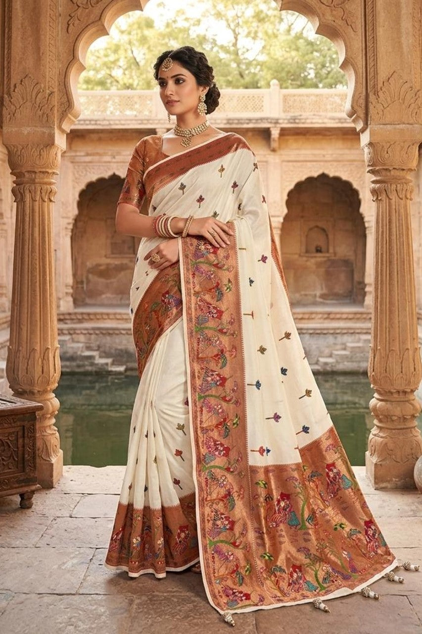 Ivory White Rangkart Saree for Women